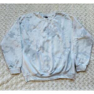 Gildan Tie Dye Marbled White Grey Cotton Crewneck Pullover Sweatshirt Sz Large
